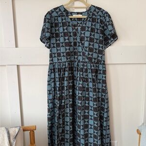 Christy Dawn Blue and Black Geometric Midi Dress